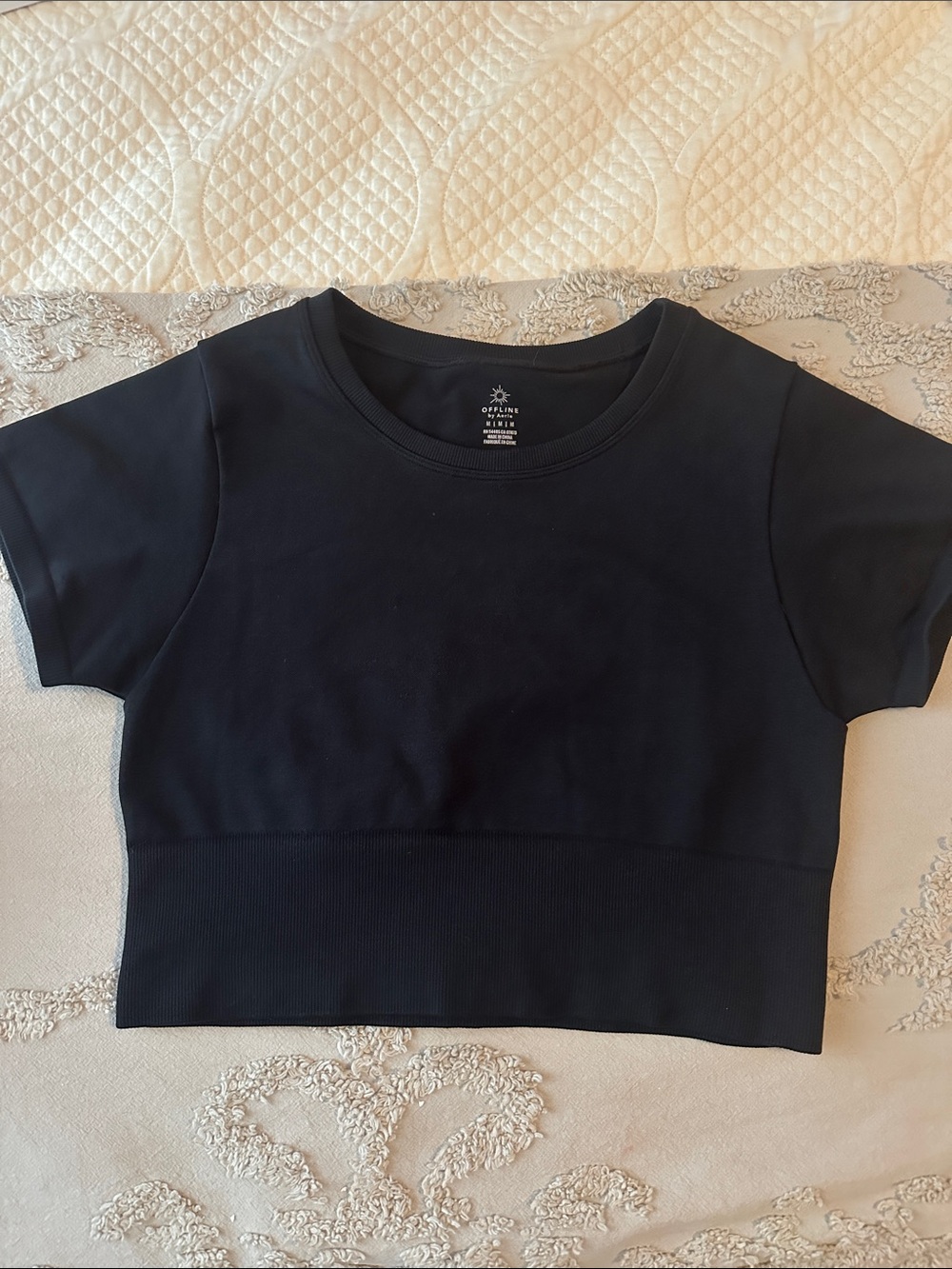 aerie Black Crewneck Short Sleeve Top